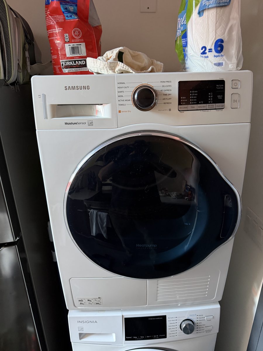 Samsung dryer stacked on a washer on a Spark service call in San Diego