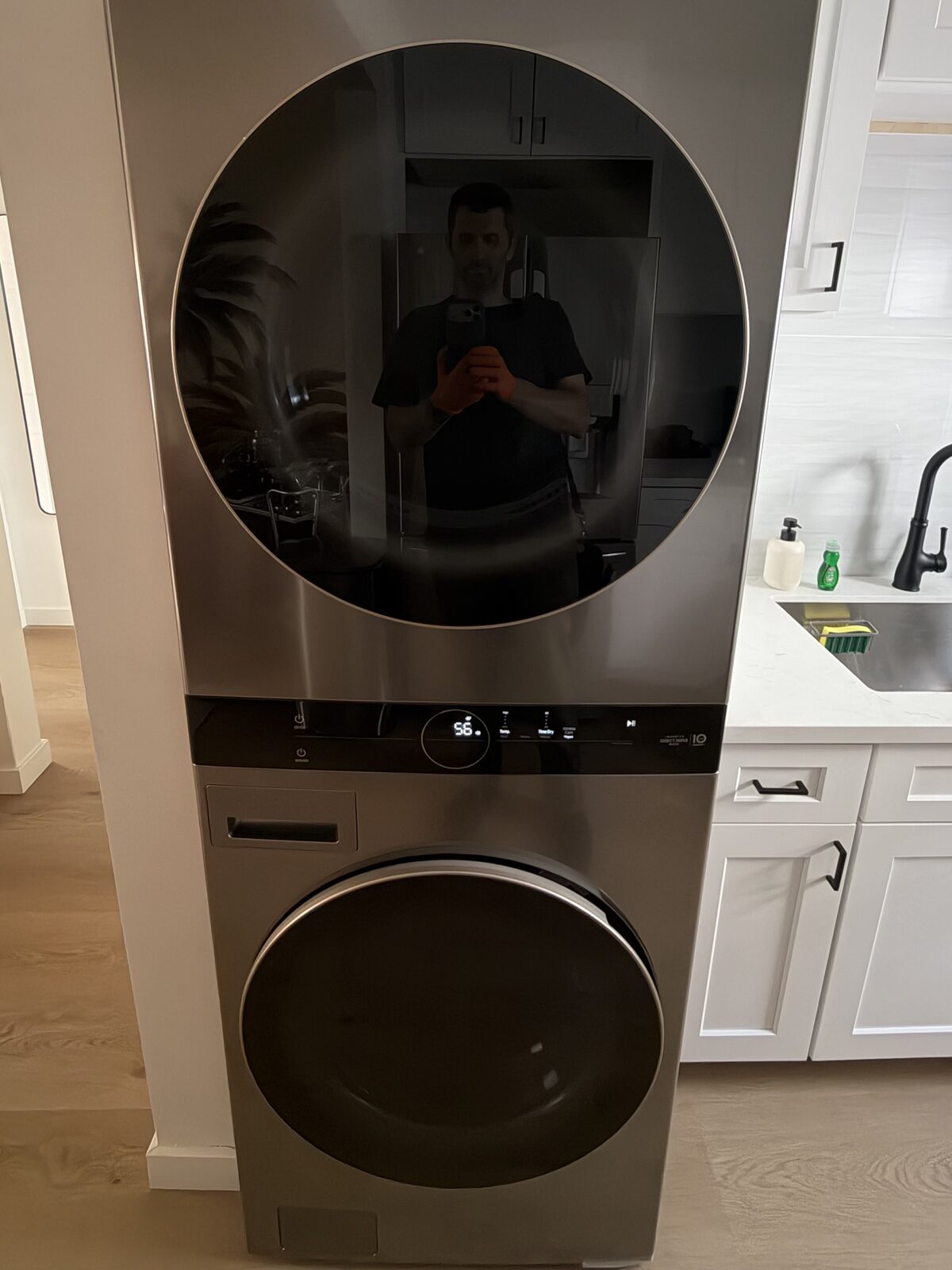 LG WashTower single-unit washer and dryer in a San Diego laundry room on a Spark service call